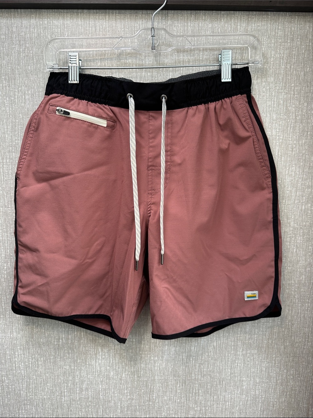 Vuori Dusty Rose Athletic Shorts with Black Trim